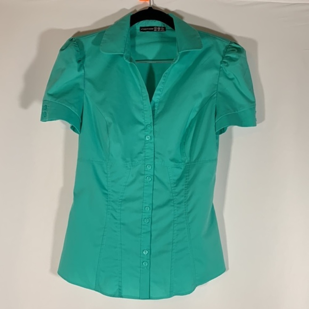 Atmosphere Turquoise Button-Down Collared Blouse Top